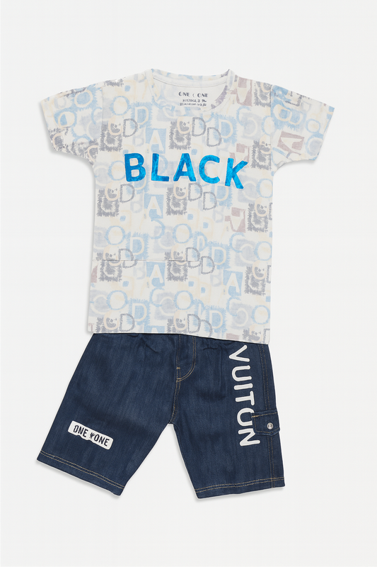 Boys Graphic Print Set – Black & Blue