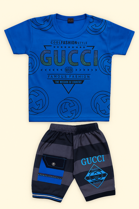 Gucci-Inspired Premium Boy’s Summer Set (Blue & Black)
