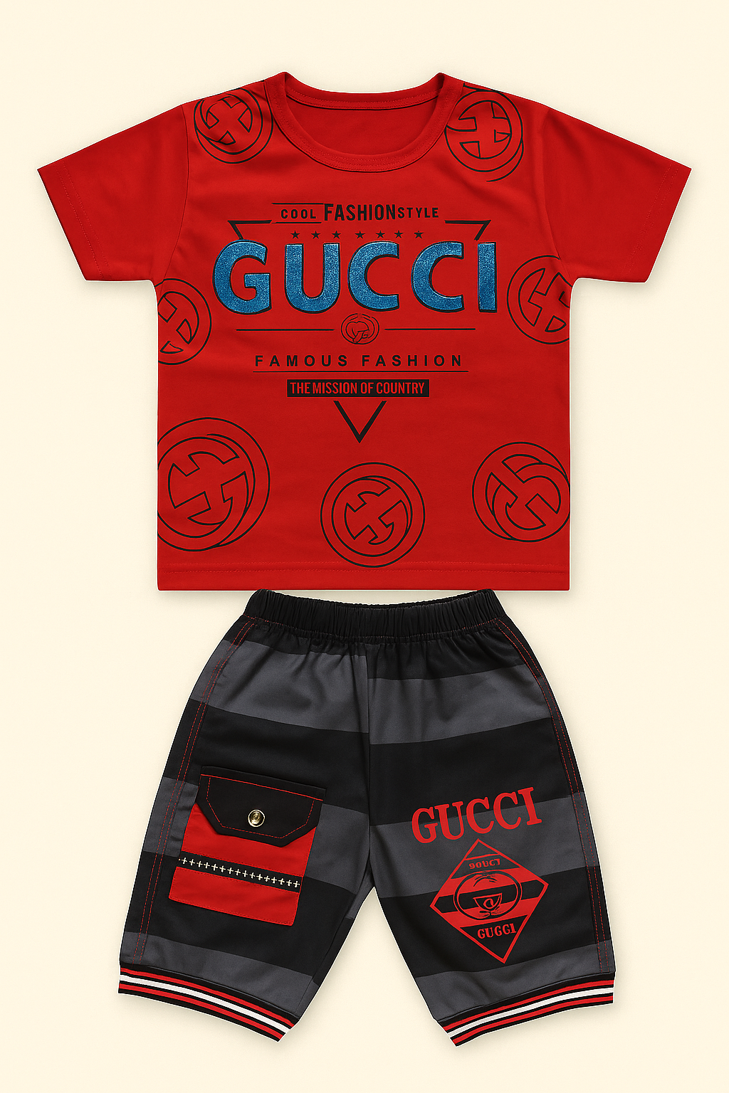 Gucci-Inspired Premium Boy’s Summer Set (Red & Black)