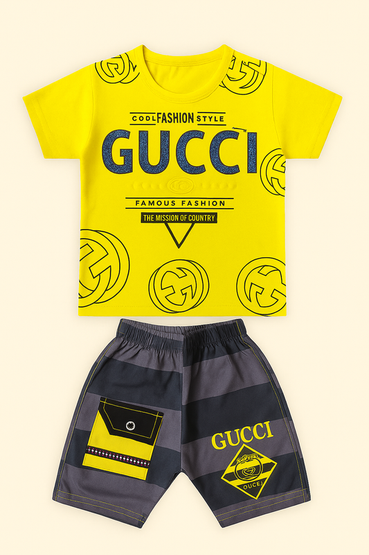 Gucci-Inspired Premium Boy’s Summer Set (Yellow &  Black)