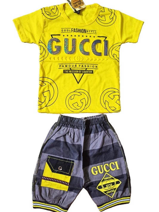 Gucci-Inspired Premium Boy’s Summer Set (Yellow &  Black)