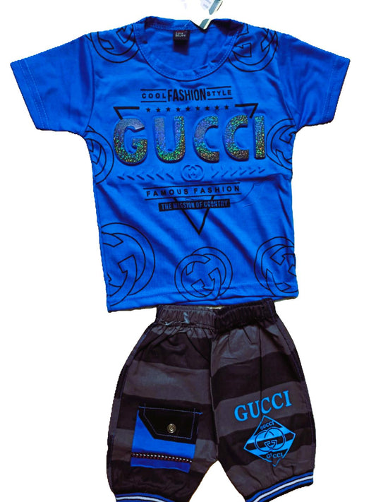 Gucci-Inspired Premium Boy’s Summer Set (Blue & Black)