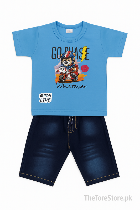 Kids “Moto Lion” Blue T-Shirt & Yellow Shorts Set