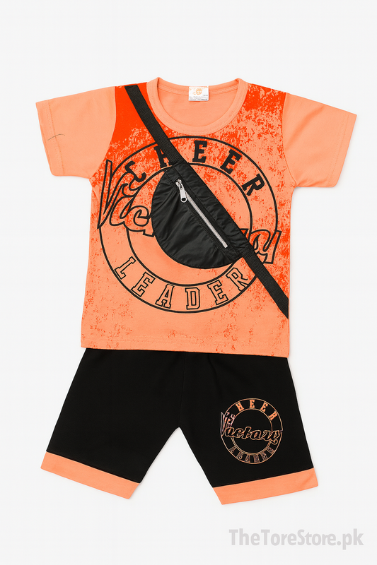 Kids “Cheer Leader” Orange T-Shirt & Black Shorts Set