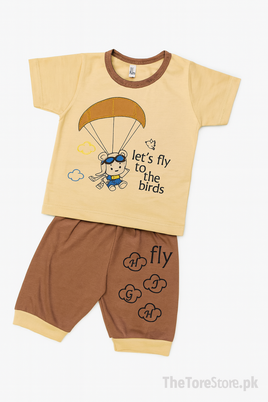 Boys’ Brown Umbrella Print T-Shirt & Shorts Set – Comfortable Summer Outfit