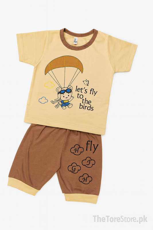Boys’ Brown Umbrella Print T-Shirt & Shorts Set – Comfortable Summer Outfit